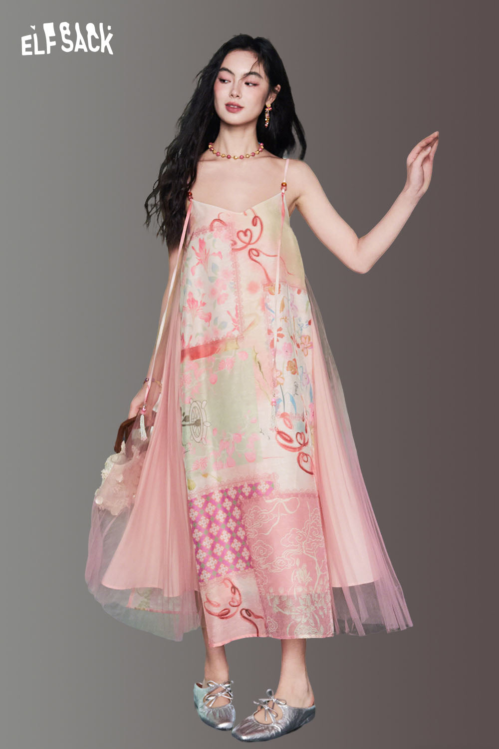 floral mesh slip dress Romantic Floral Mesh Slip Maxi Dress