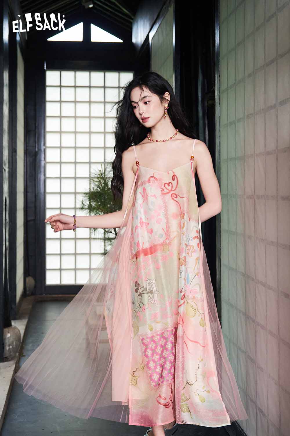 floral mesh slip dress Long Live Printed Mesh Slip Dress