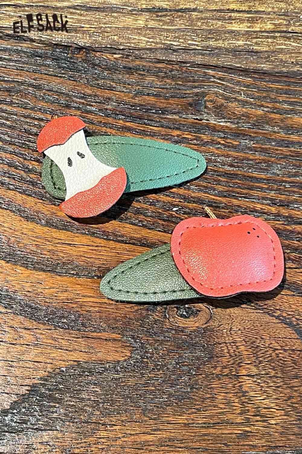 ELFSACK genuine leather fruit hairpin set featuring colorful apple designs for stylish accessories