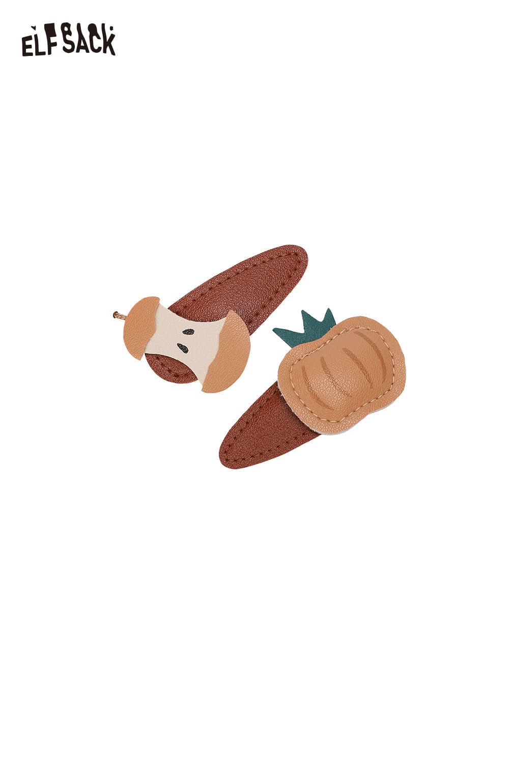 ELFSACK genuine leather fruit hairpin set featuring carrot and mushroom designs for trendy hairstyles