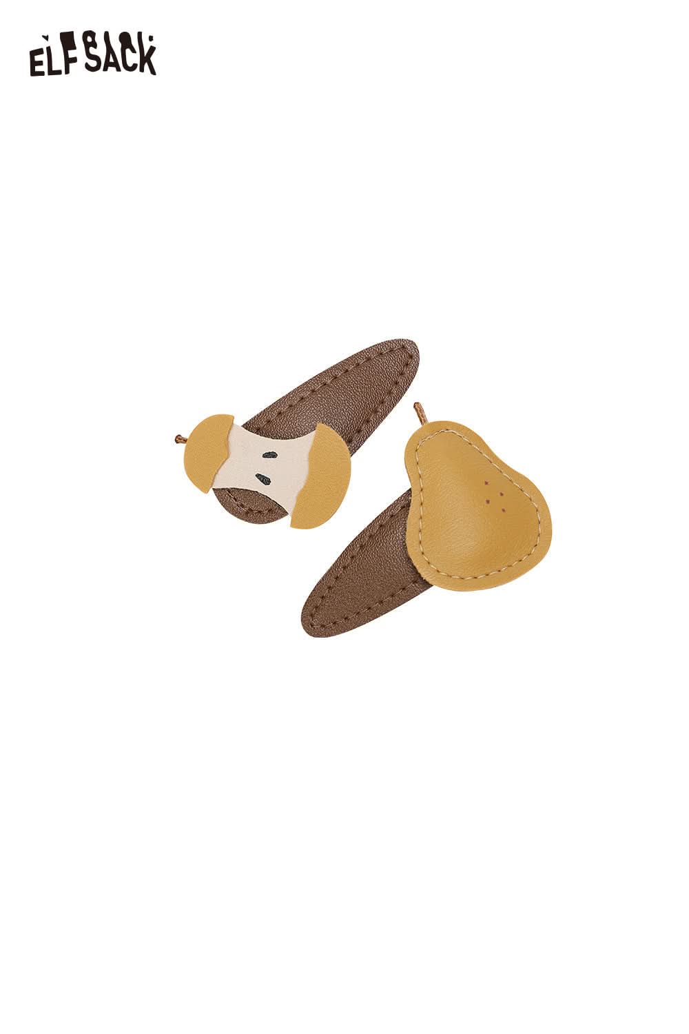 ELFSACK genuine leather fruit hairpin set in dog and pear designs for stylish hair accessories