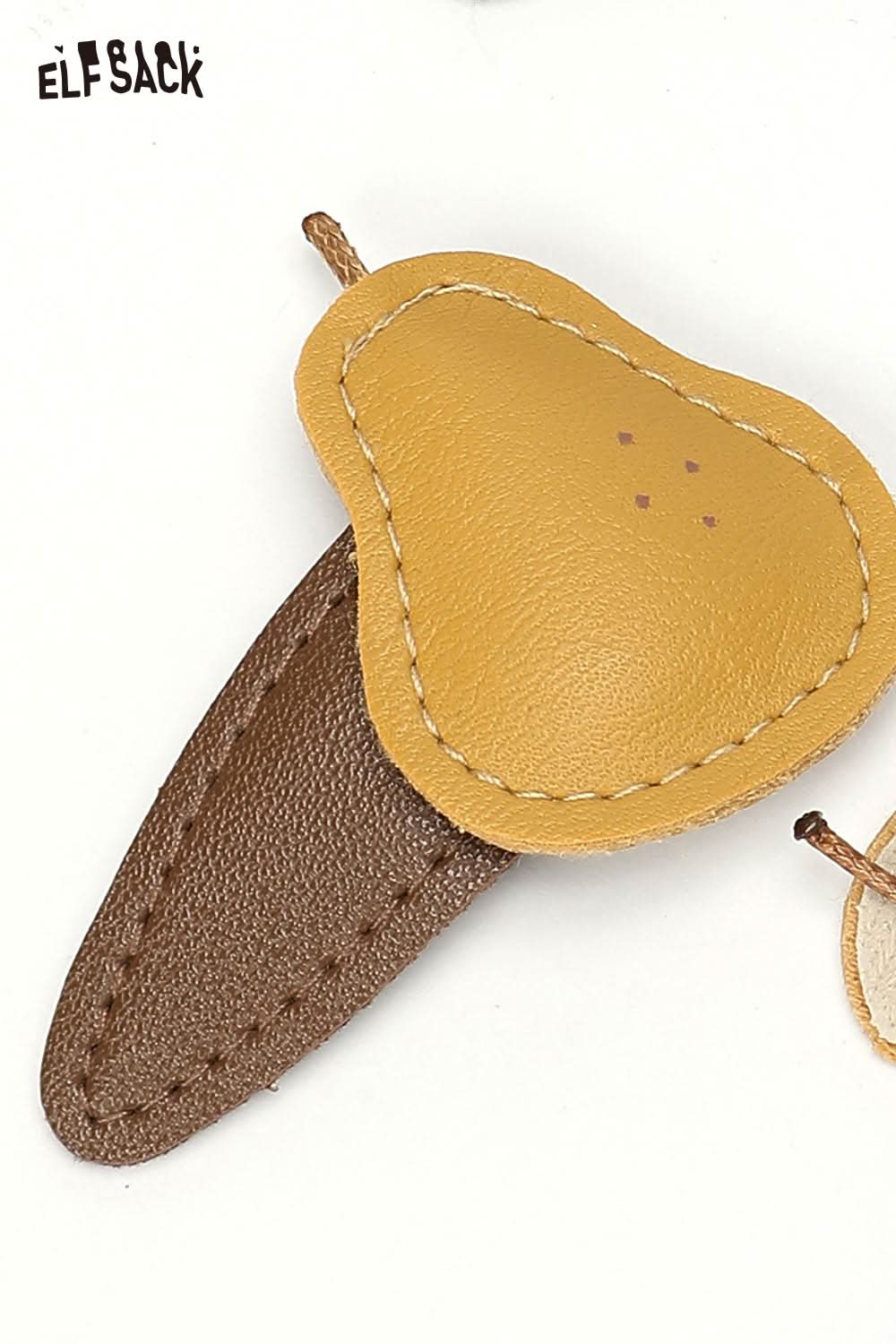 ELFSACK genuine leather fruit hairpin in yellow and brown with textured detailing