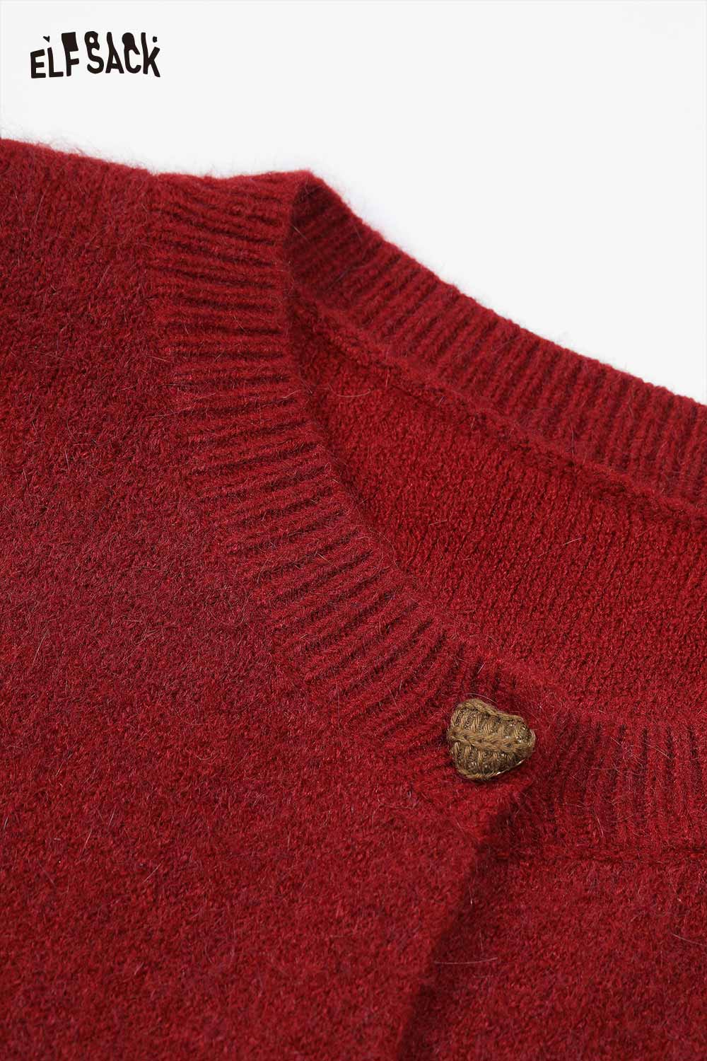 ELFSACK girly leopard bow cardigan in red with a unique heart-shaped button detail