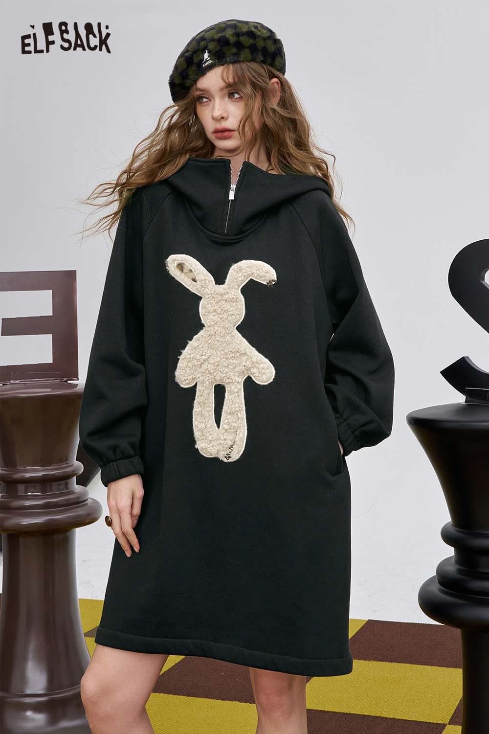 ELFSACK graphic party midi dress for women featuring bunny design and oversized fit