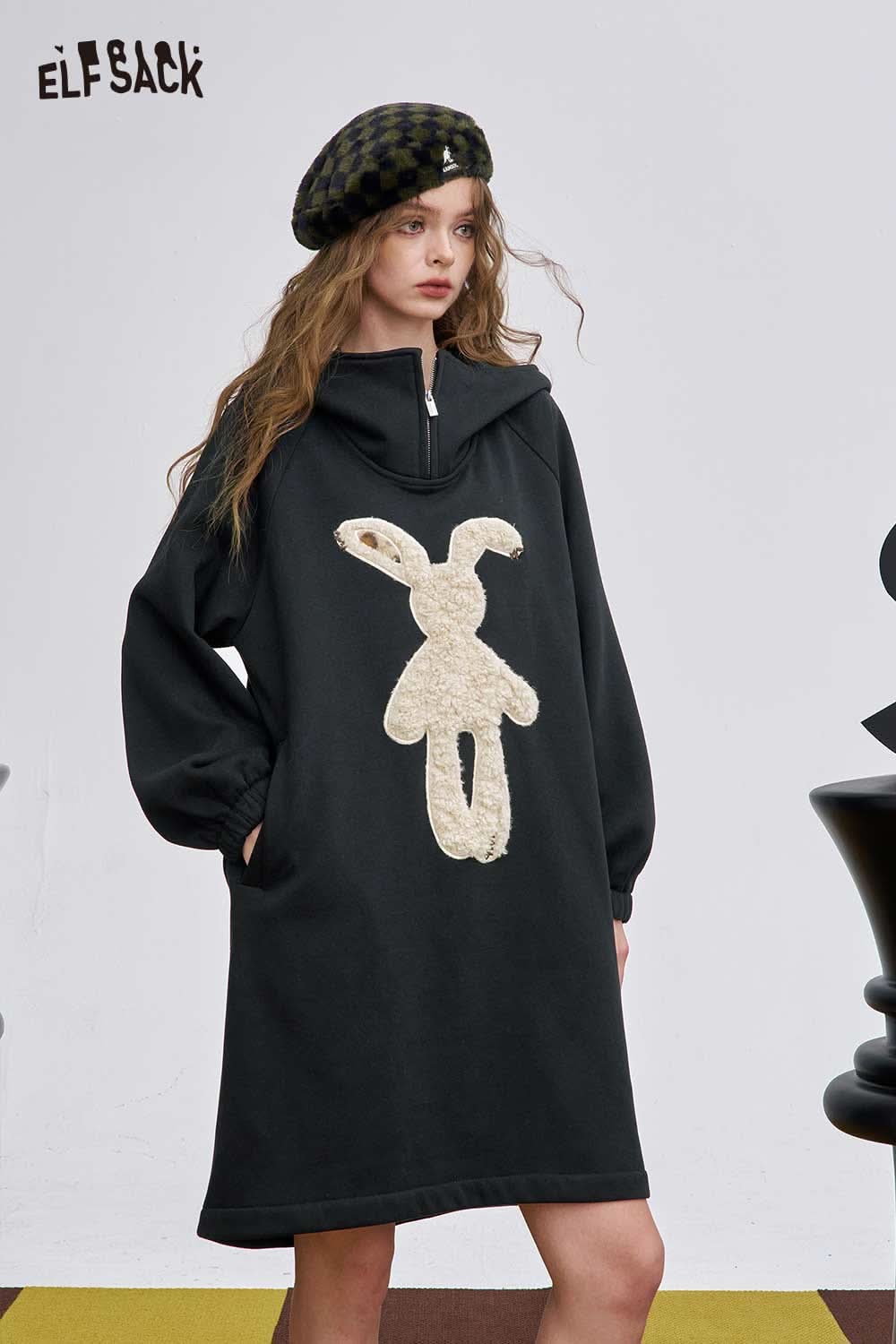 ELFSACK graphic party midi dress for women with playful bunny design and relaxed fit