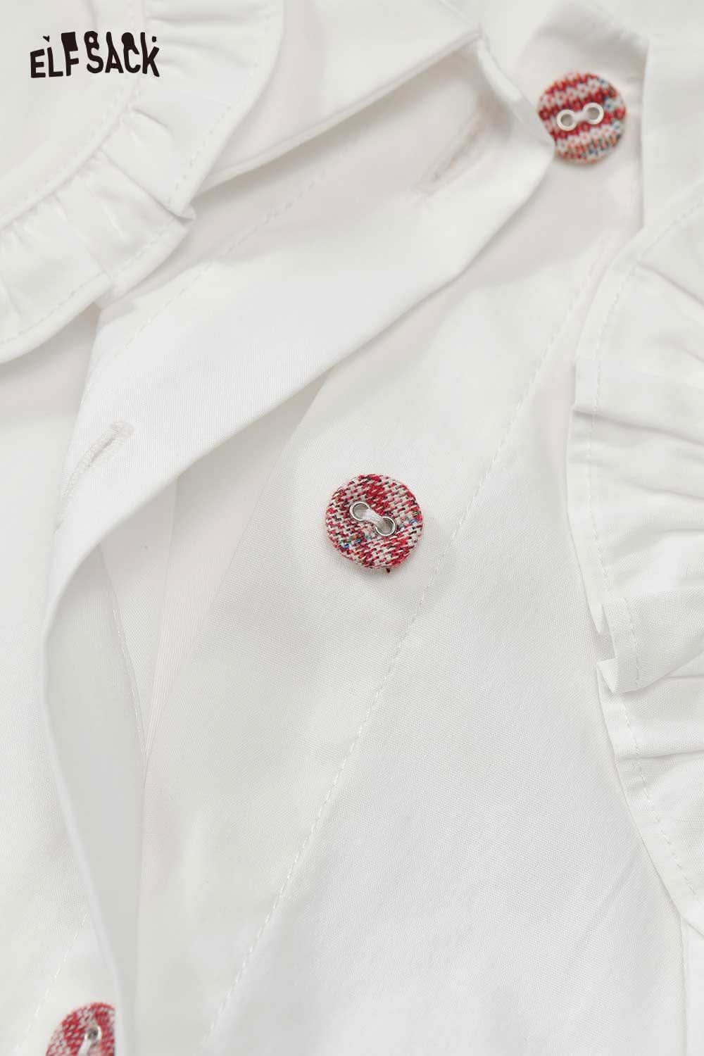 ELFSACK heart collar blouse for women in white with decorative buttons and ruffled details
