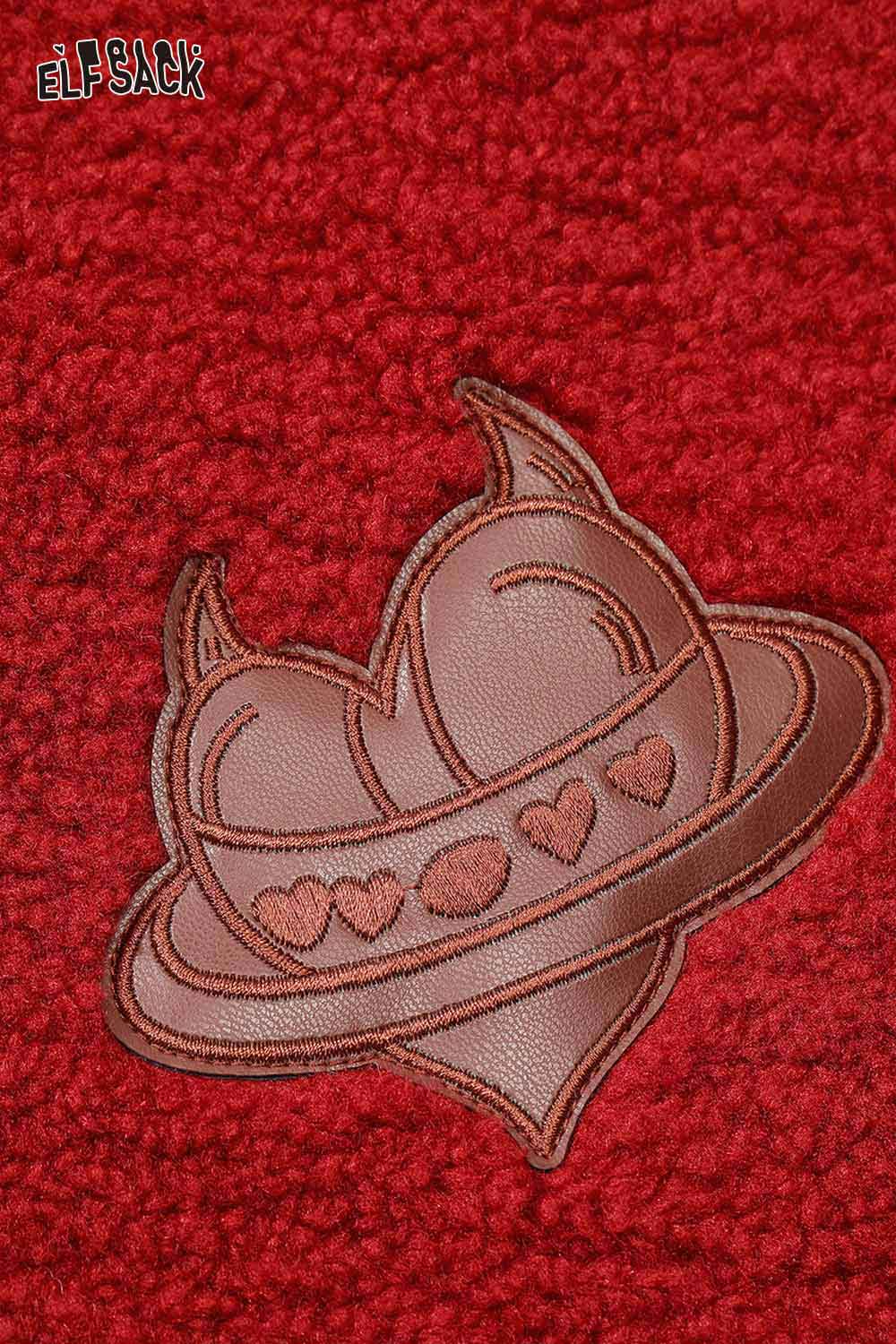 ELFSACK heart embroidery cropped hoodie featuring a playful heart design on a cozy red fabric