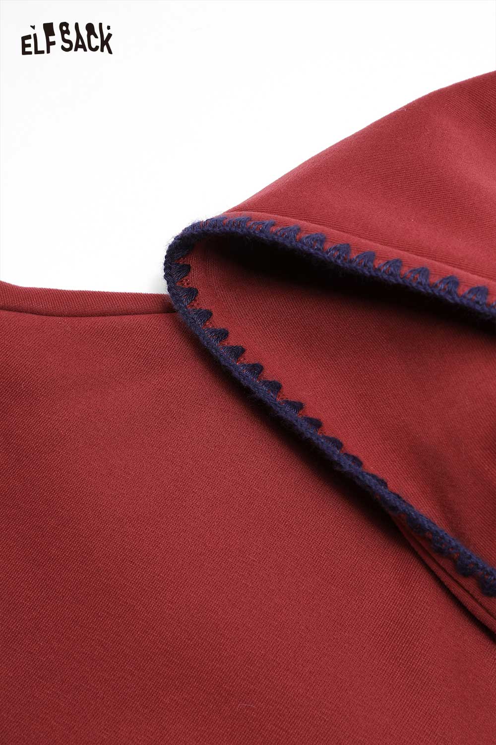 ELFSACK heart graphic collared sweatshirt in rich burgundy featuring a stylish collar and unique stitching detail