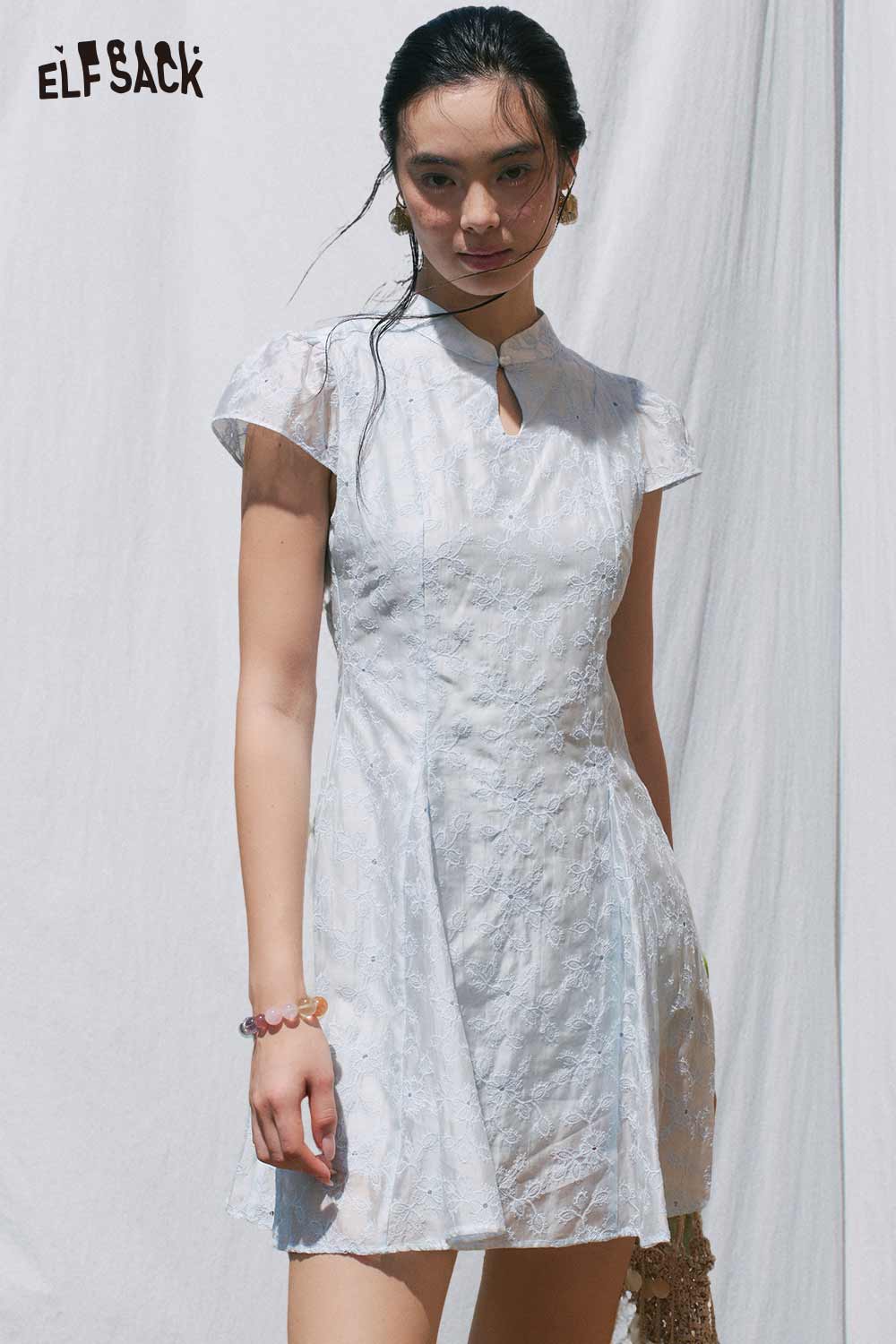 mandarin collar mini dress Jacquard A Line – ELFSACK This season refresh your Emilia Wickstead Winslet Sequined Color:Pink with Sleeve YGroup_achanti-pleated