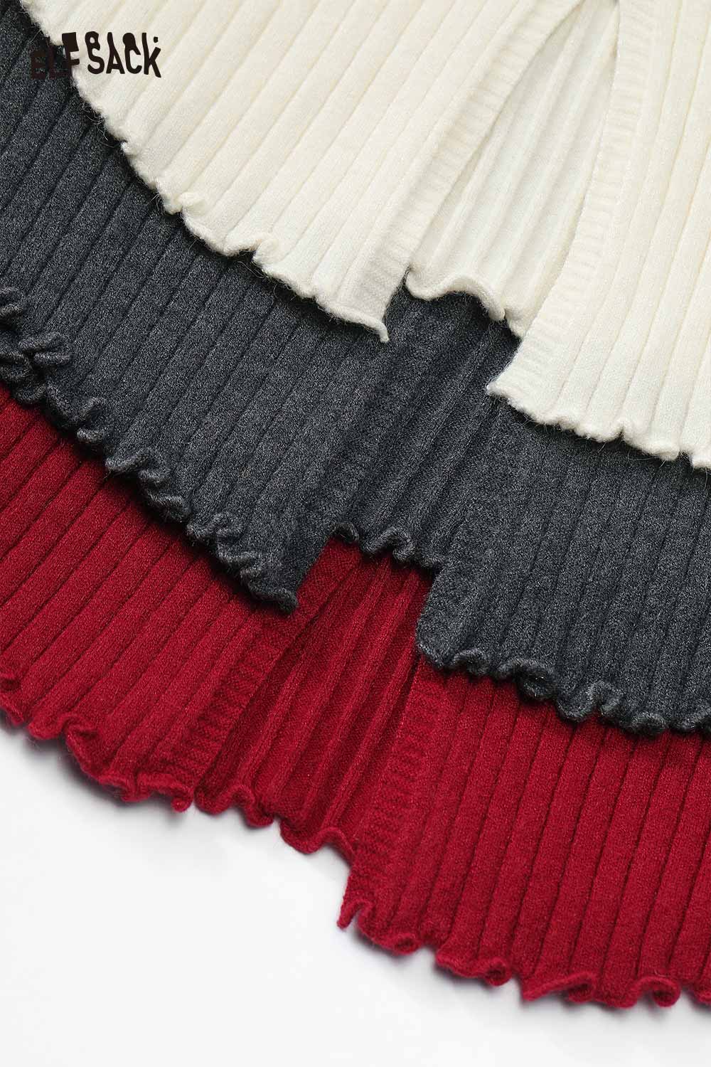 ELFSACK lace collar knitwear for women in white, gray, and red ribbed designs