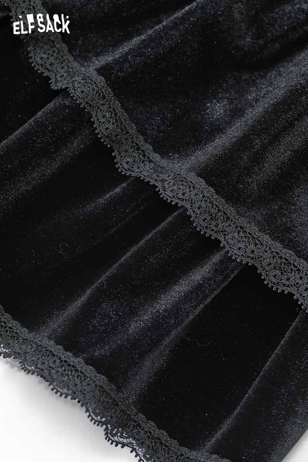 Close-up of ELFSACK lace trim suede mini skirt showcasing soft texture and delicate lace detailing