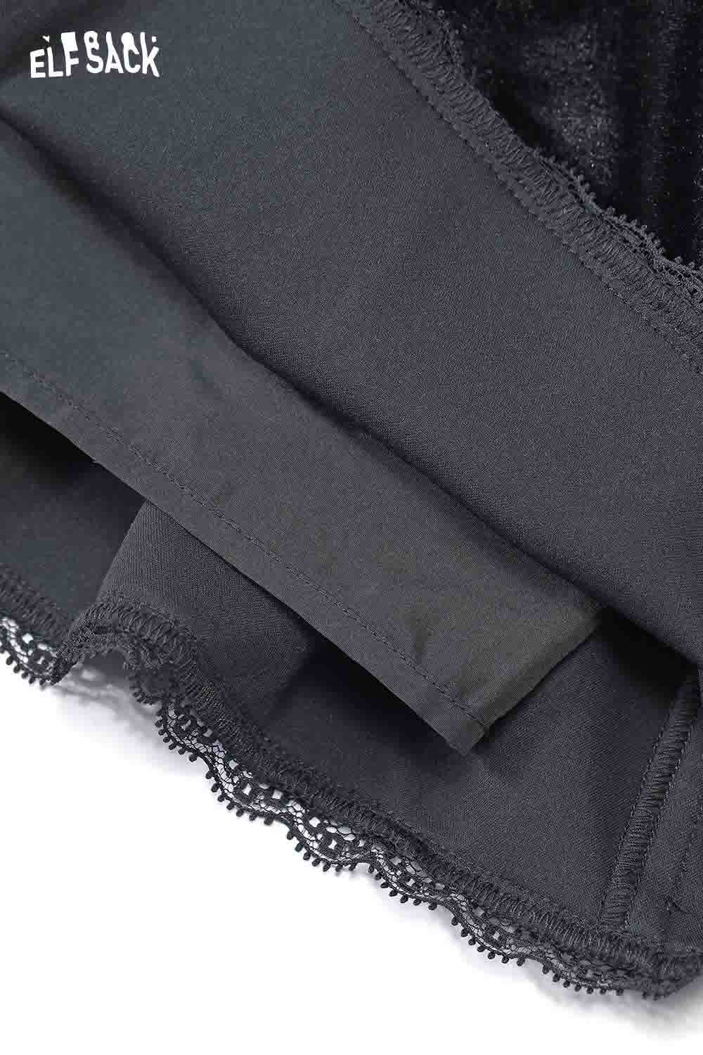 Close-up of ELFSACK lace trim suede mini skirt showcasing elegant detailing and soft texture