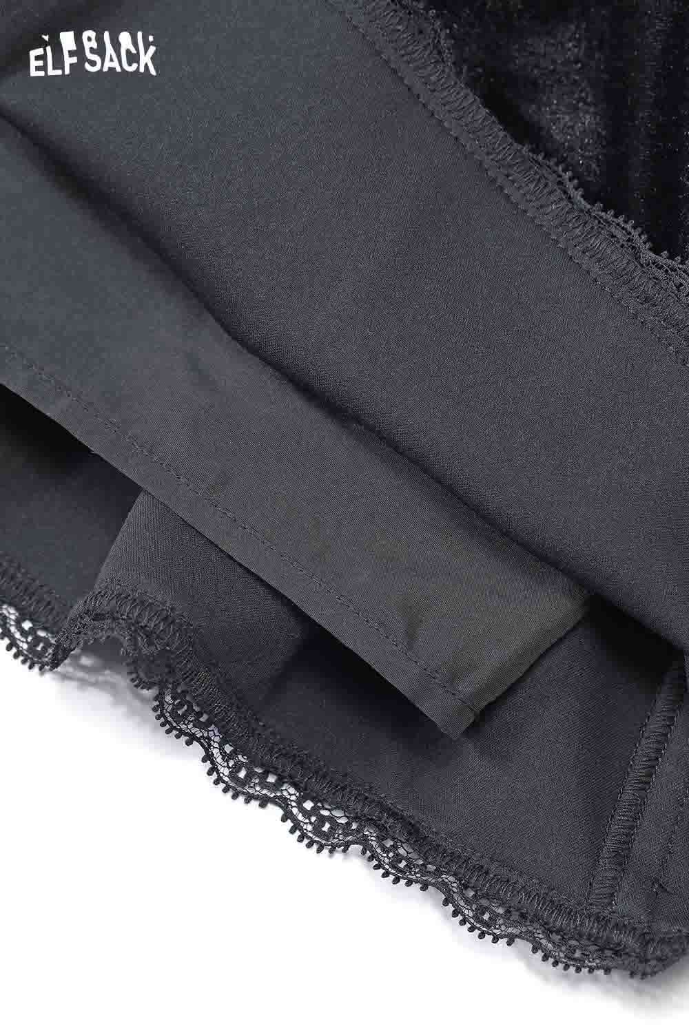 Close-up of ELFSACK lace trim suede mini skirt showcasing elegant detailing and soft texture