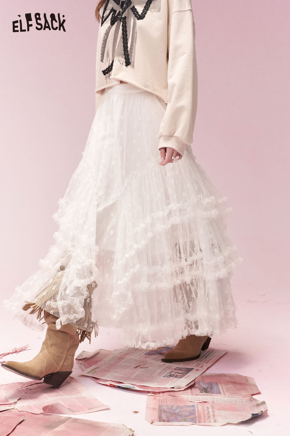 Sweet Lace Trim Tiered Midi Skirt - Playful Fashion | ELFSACK