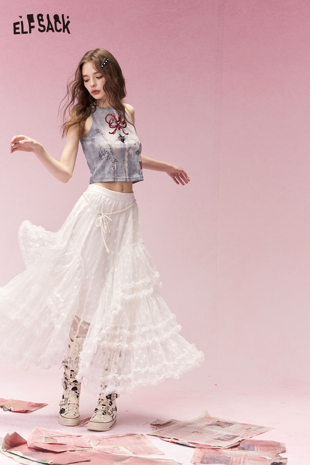 Sweet Lace Trim Tiered Midi Skirt - Playful Fashion | ELFSACK