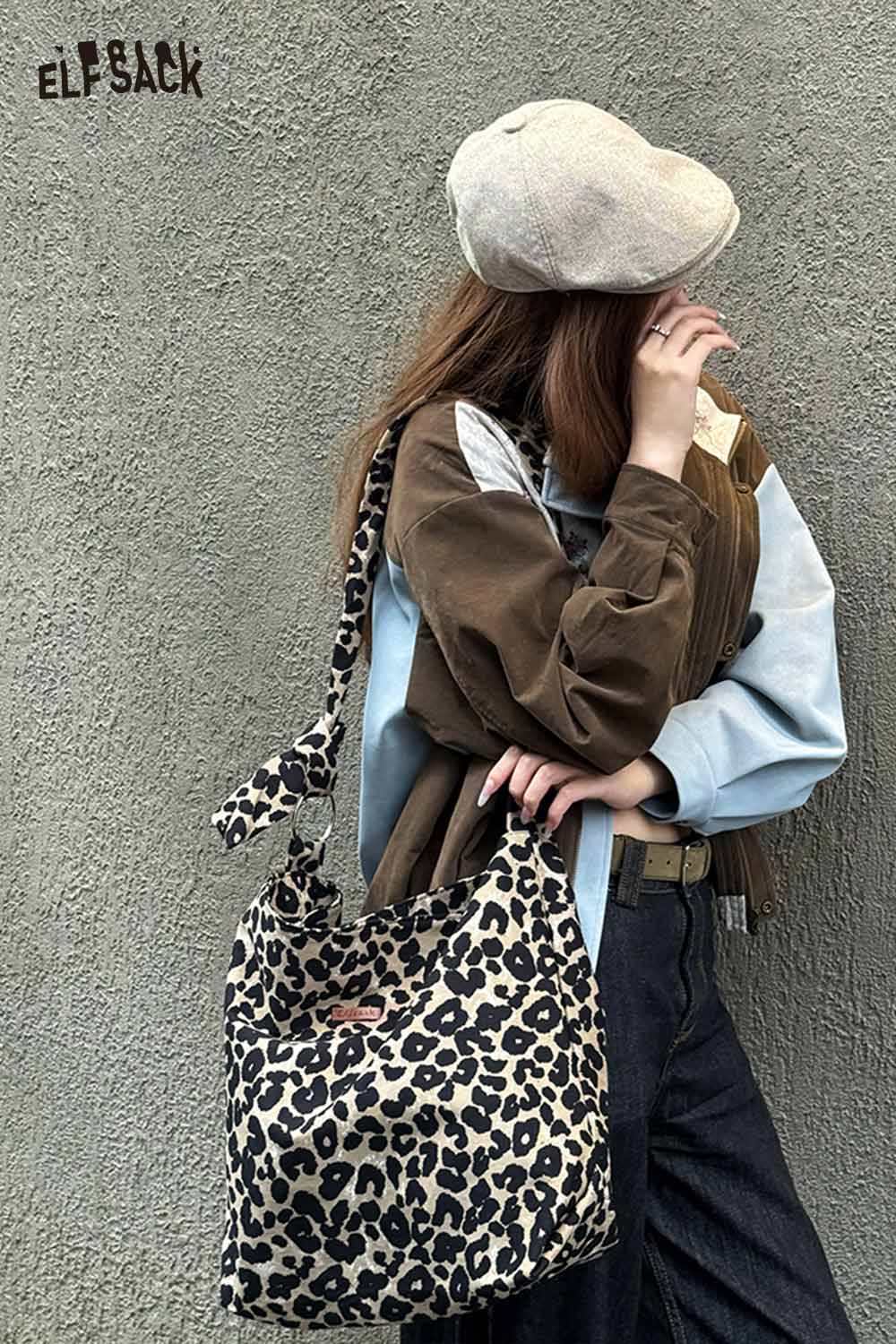 ELFSACK leopard print crossbody bag with adjustable strap for stylish everyday use