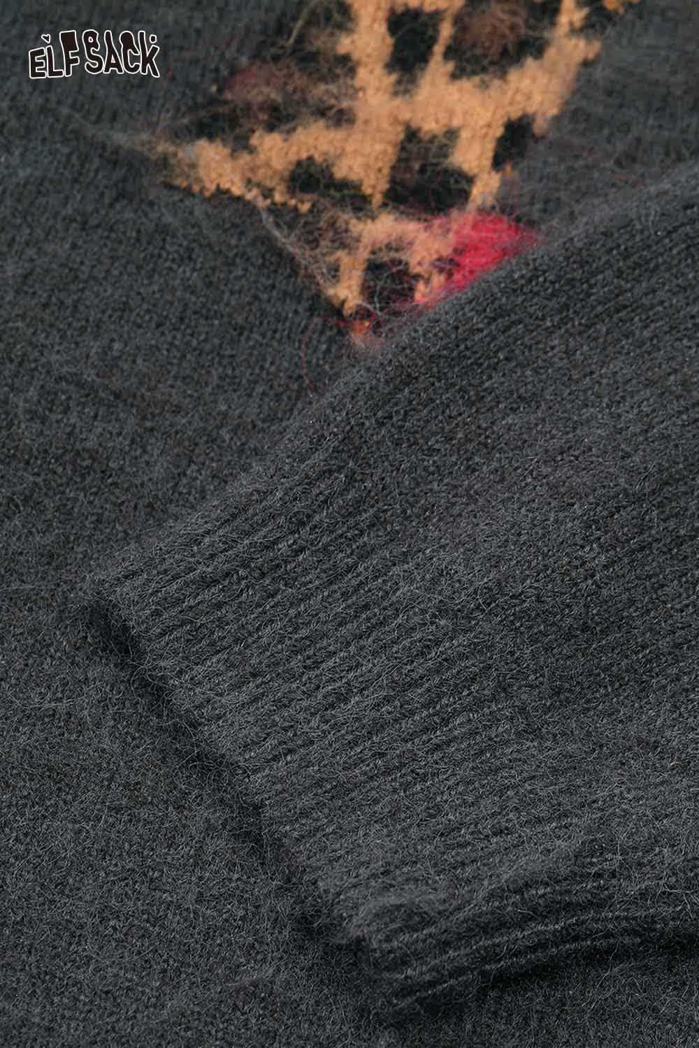ELFSACK leopard print graphic sweater featuring a cozy design and soft fabric details
