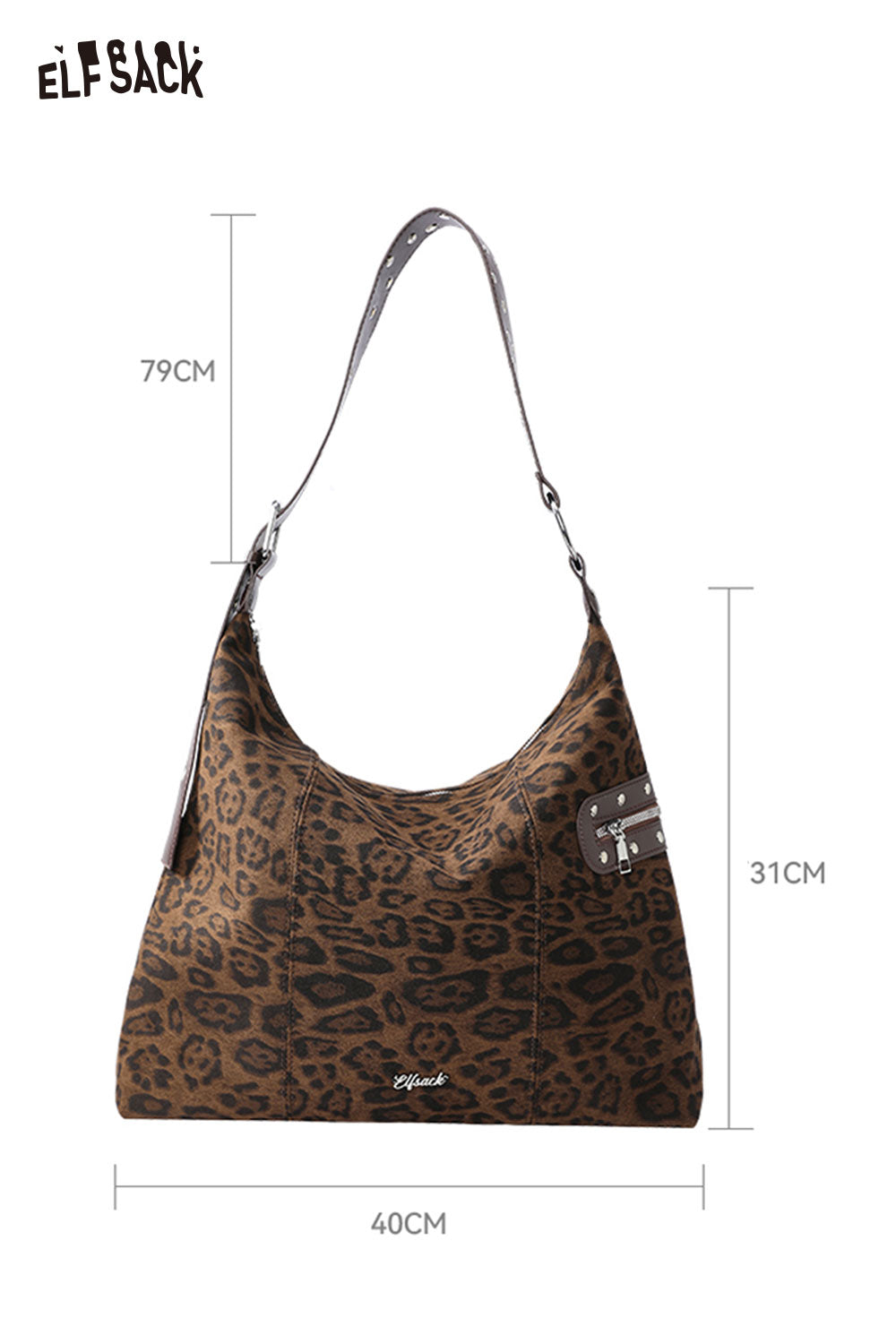 ELFSACK leopard print suede crossbody bag with stylish design and adjustable strap