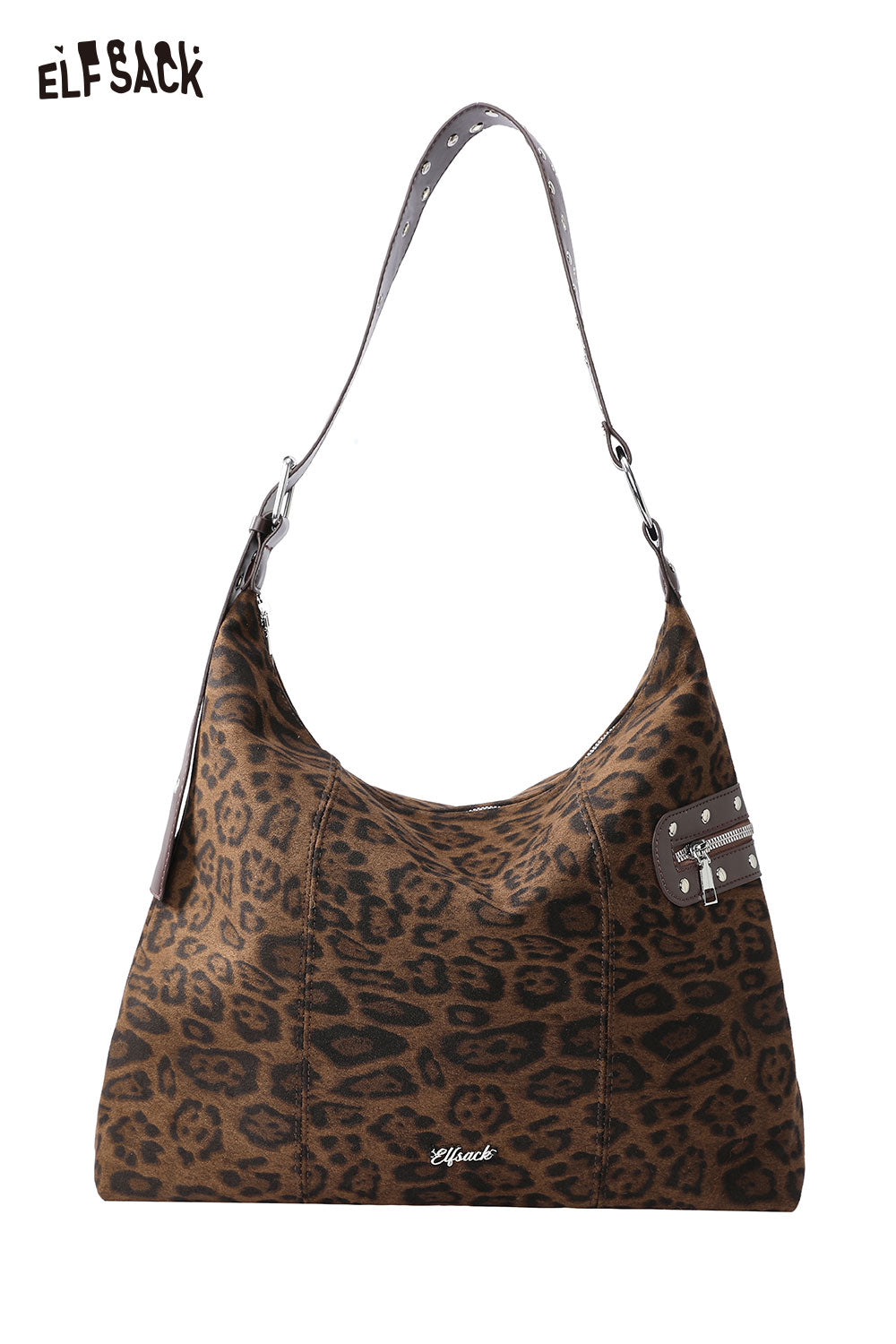 ELFSACK leopard print suede crossbody bag with spacious interior and stylish shoulder strap