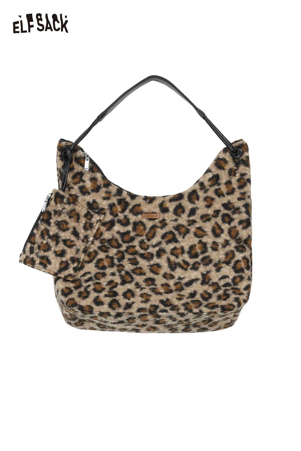 ELFSACK leopard print tote bag with a stylish design and an additional small pouch for convenience
