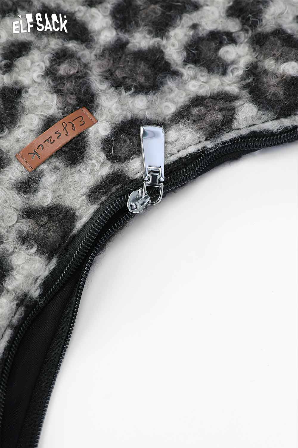 ELFSACK leopard print tote bag featuring a durable zipper and stylish fuzzy texture
