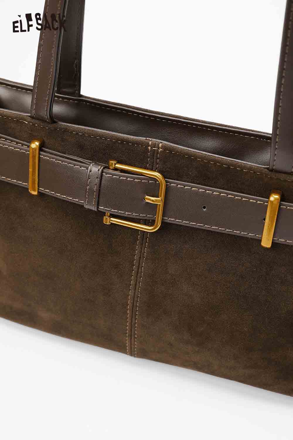 ELFSACK microsuede crossbody bag with a stylish belt detail and durable handles