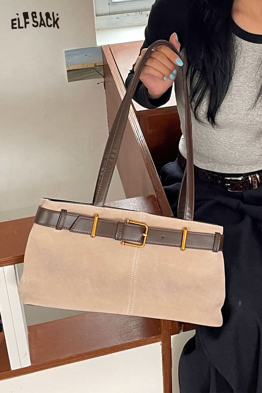 ELFSACK microsuede crossbody bag with stylish design and adjustable straps for everyday use