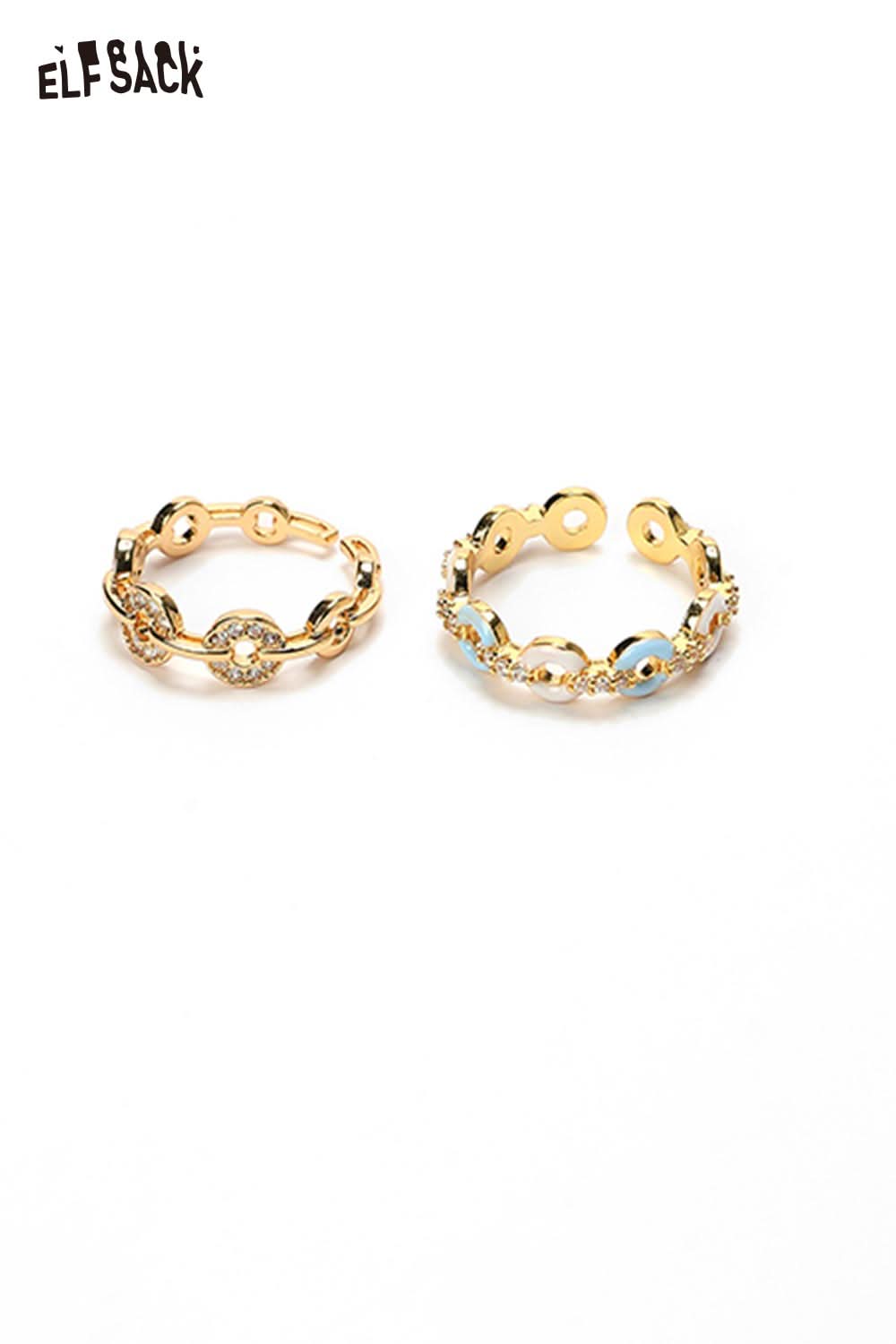 ELFSACK minimalist copper coin ring set featuring two elegant gold rings with unique designs