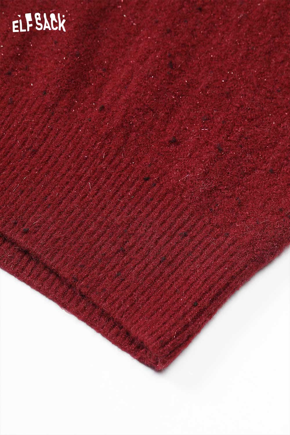 ELFSACK minimalist cropped sparkle sweater in burgundy with ribbed hem detail