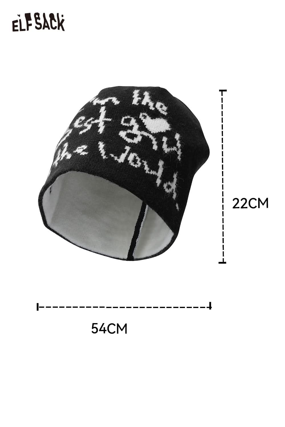 ELFSACK minimalist letter graphic beanie in black with stylish text design for a trendy look