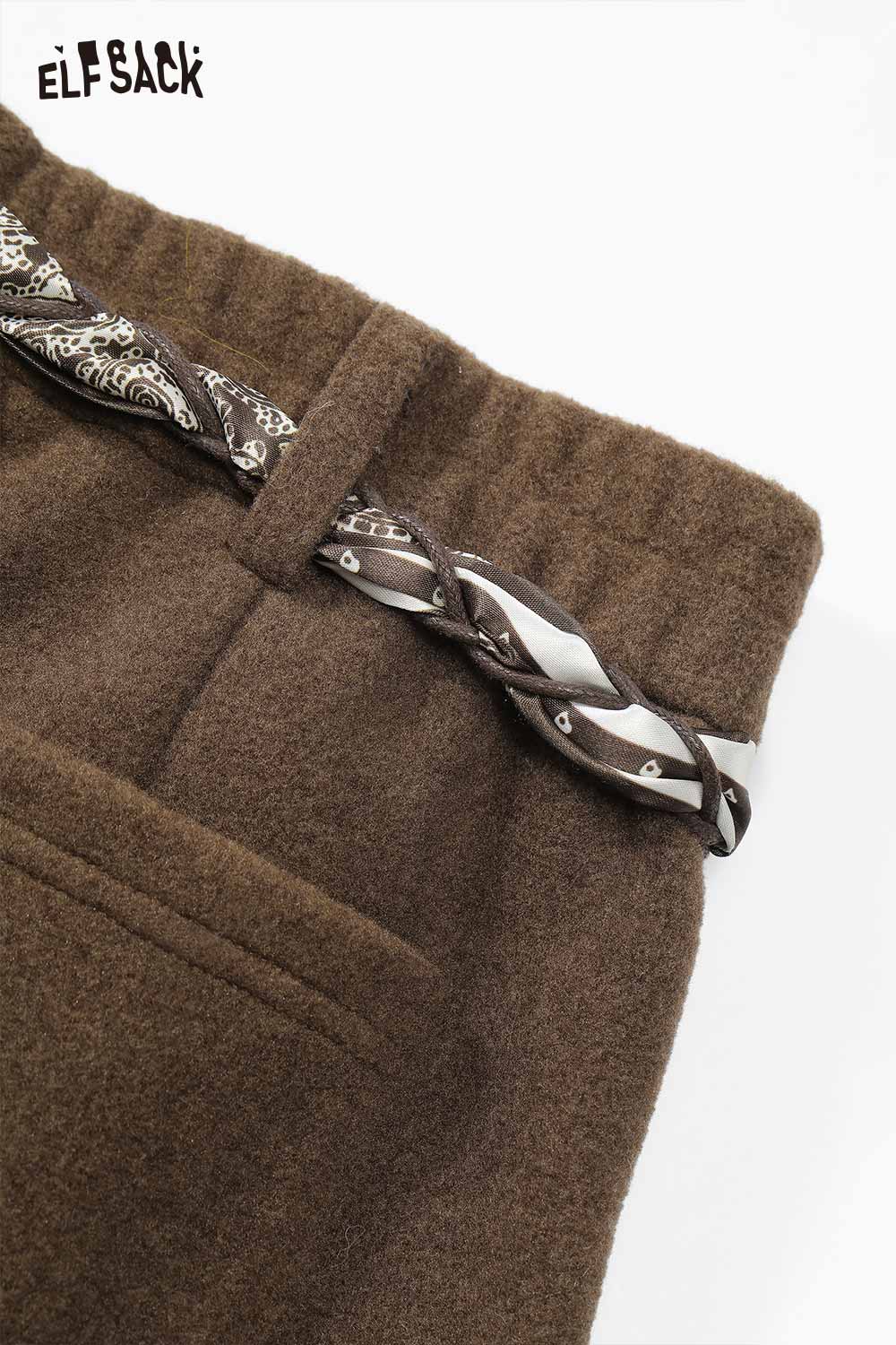 ELFSACK minimalist wide leg cropped pants featuring a stylish braided waistband and side pockets