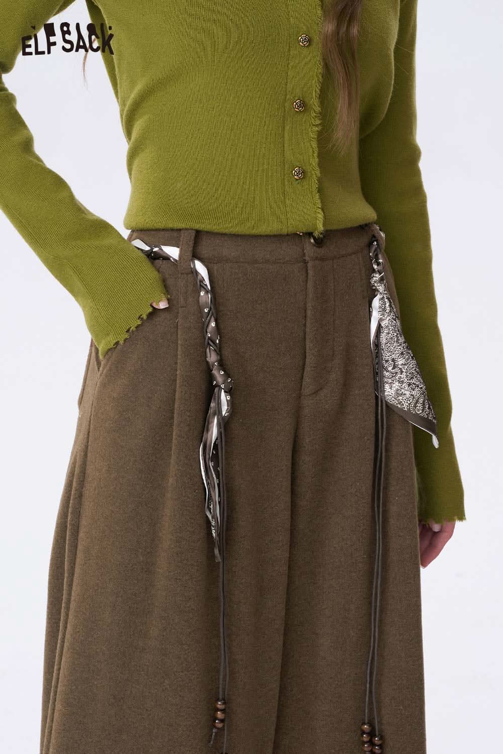 ELFSACK minimalist wide leg cropped pants with stylish pockets and unique accessory details