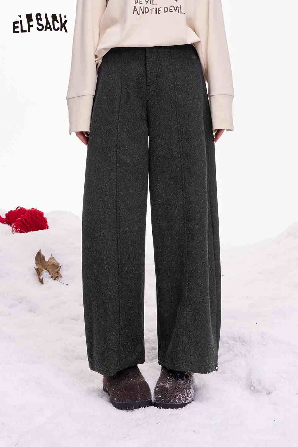 ELFSACK minimalist wide leg pants women in dark gray, perfect for casual and stylish outfits