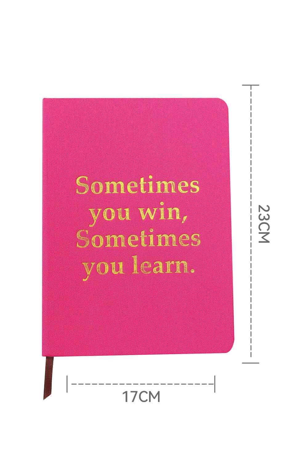 Pink hardcover notebook featuring a motivational quote, 23cm by 17cm, perfect for inspiration