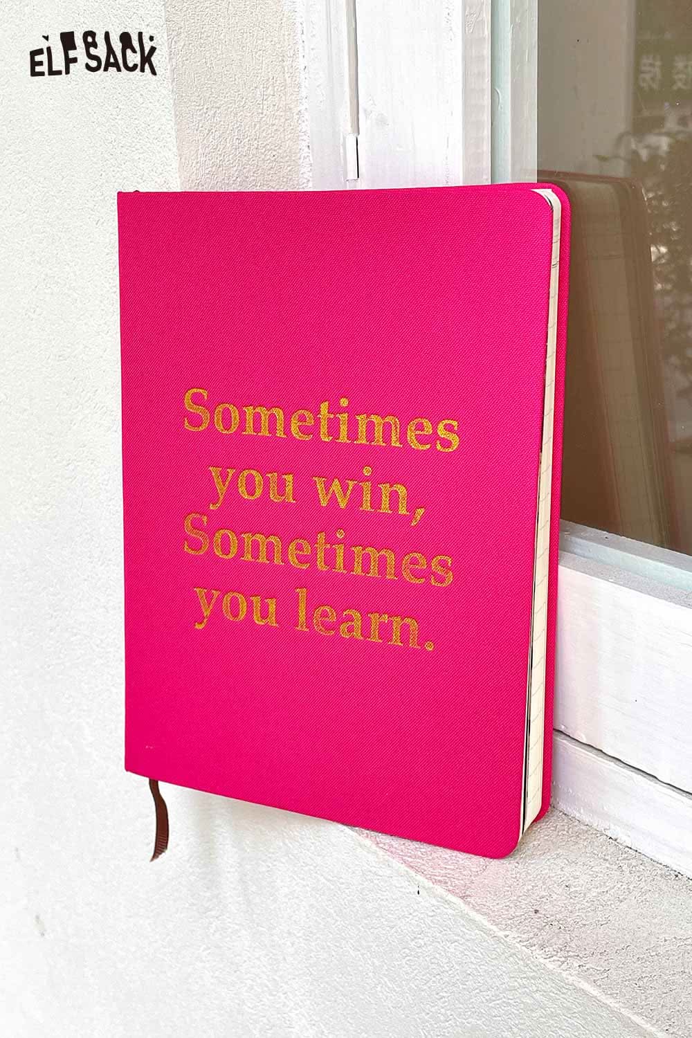 ELFSACK motivational quote hardcover notebook in pink with gold lettering inspiring learning and growth