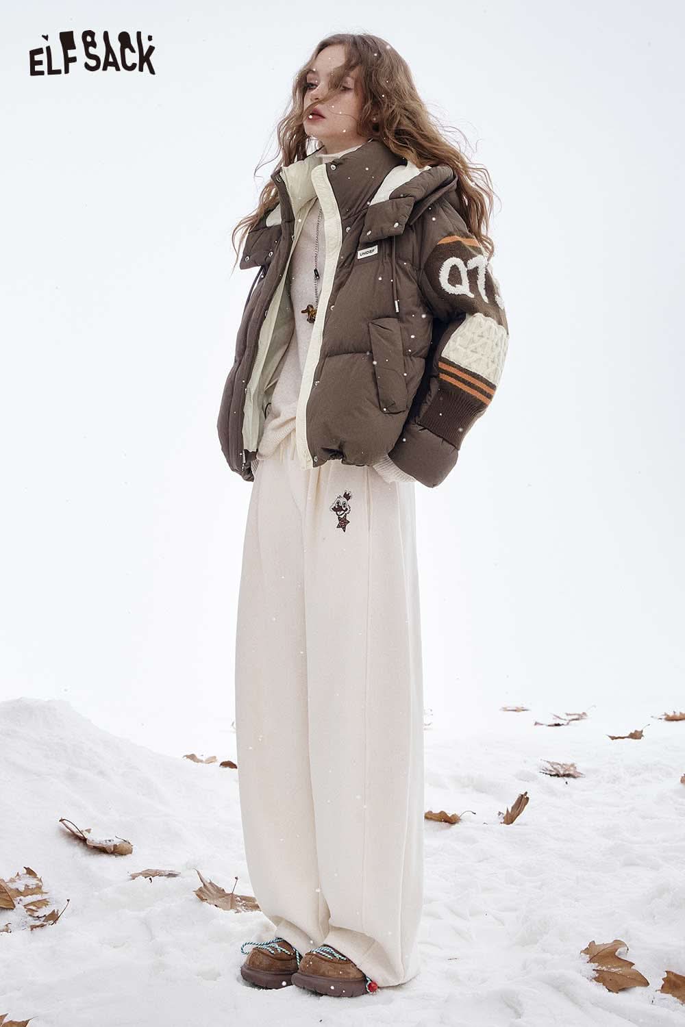 ELFSACK nylon collar down jacket for women featuring a stylish design perfect for winter wear