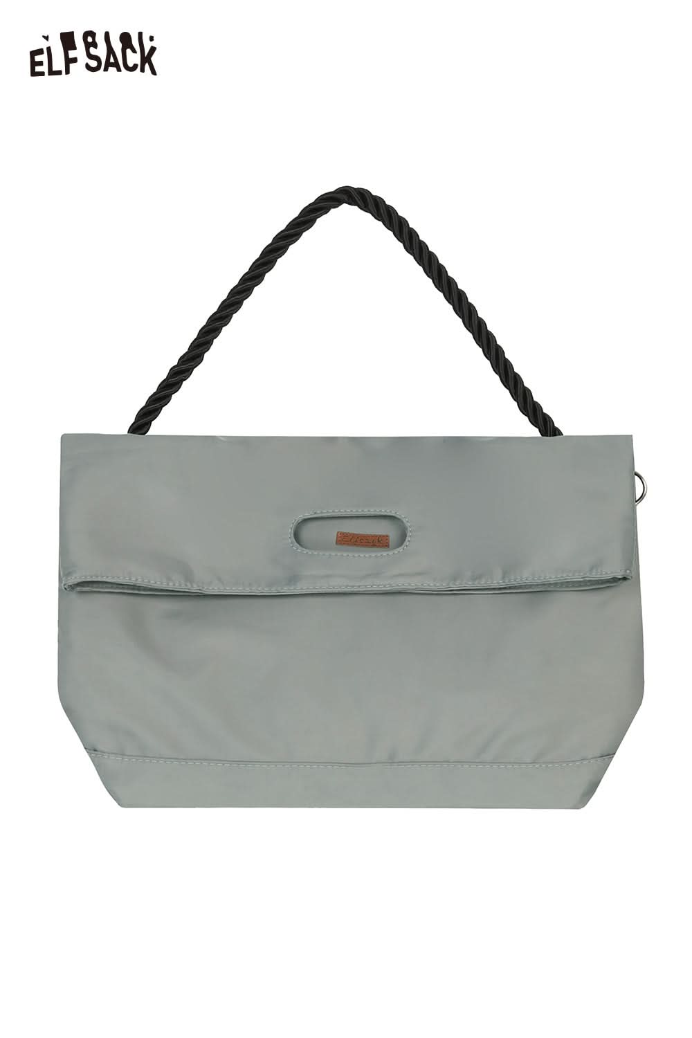ELFSACK oversized nylon tote bag in soft blue with braided handle for stylish carrying