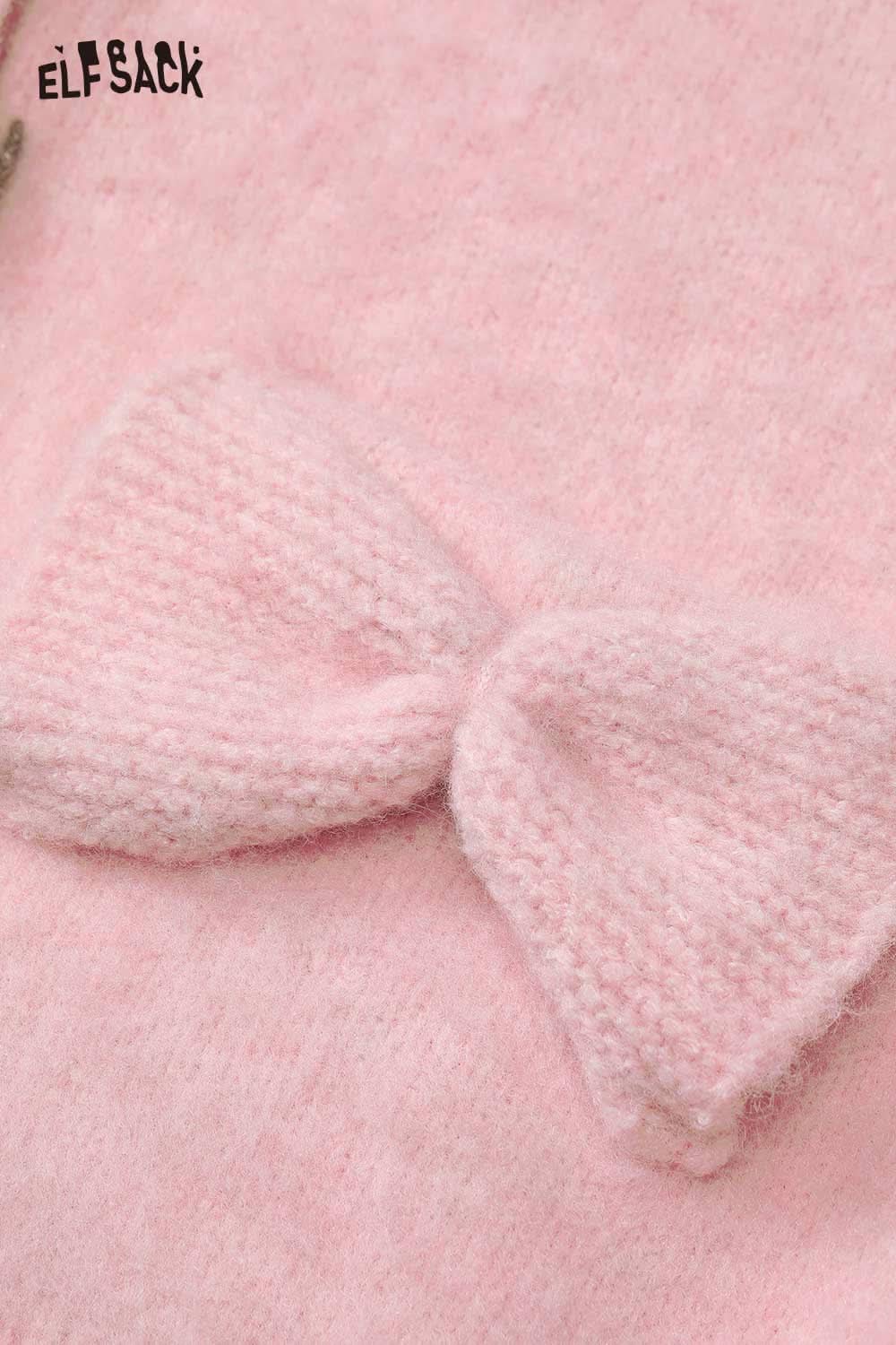 ELFSACK oversized 3D bow knit cardigan in soft pink, featuring a textured 3D bow design