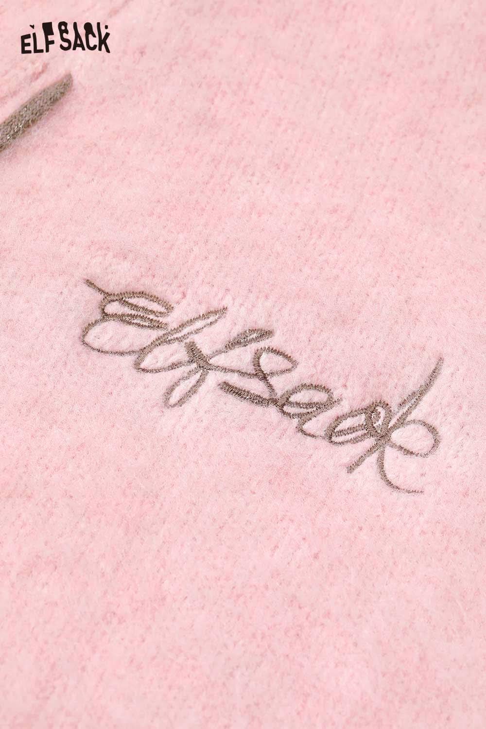 Pink ELFSACK oversized 3D bow knit cardigan featuring elegant stitching detail