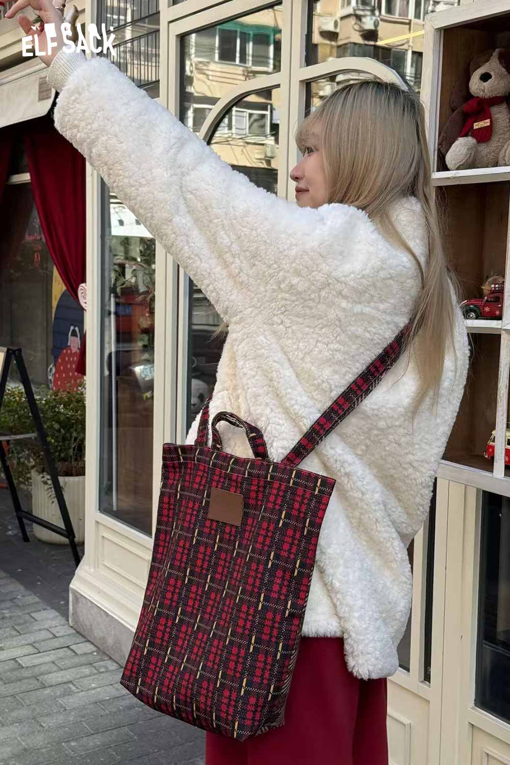 ELFSACK plaid cartoon crossbody bag with a stylish design for casual outings and everyday use