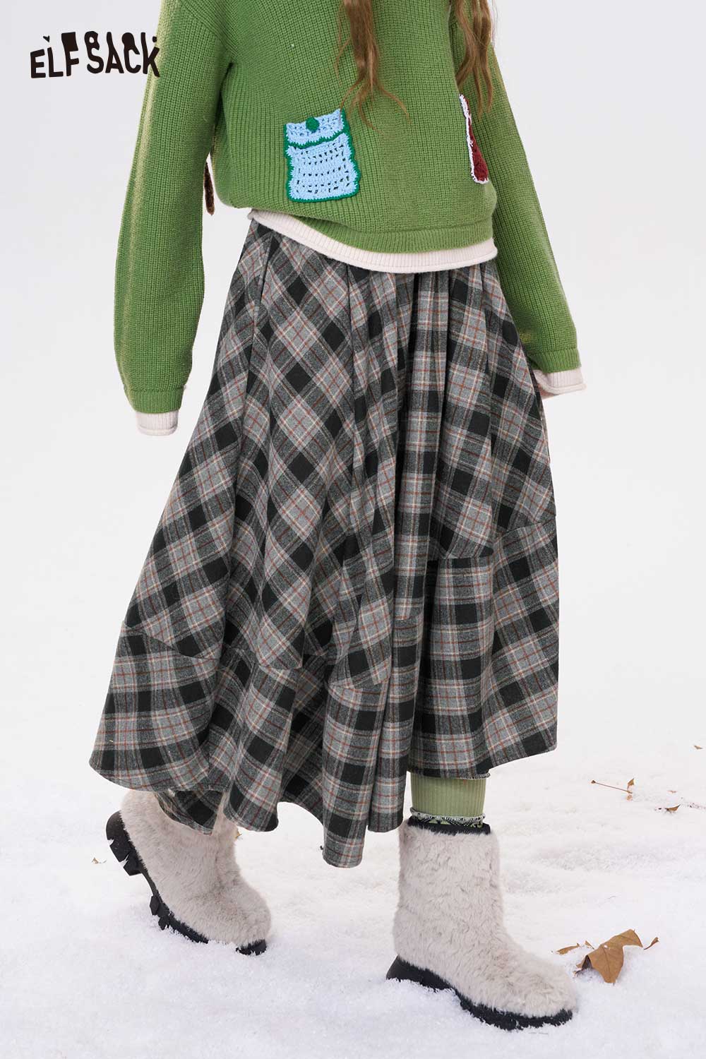 ELFSACK plaid long dress for women with a flowy design, perfect for casual outings