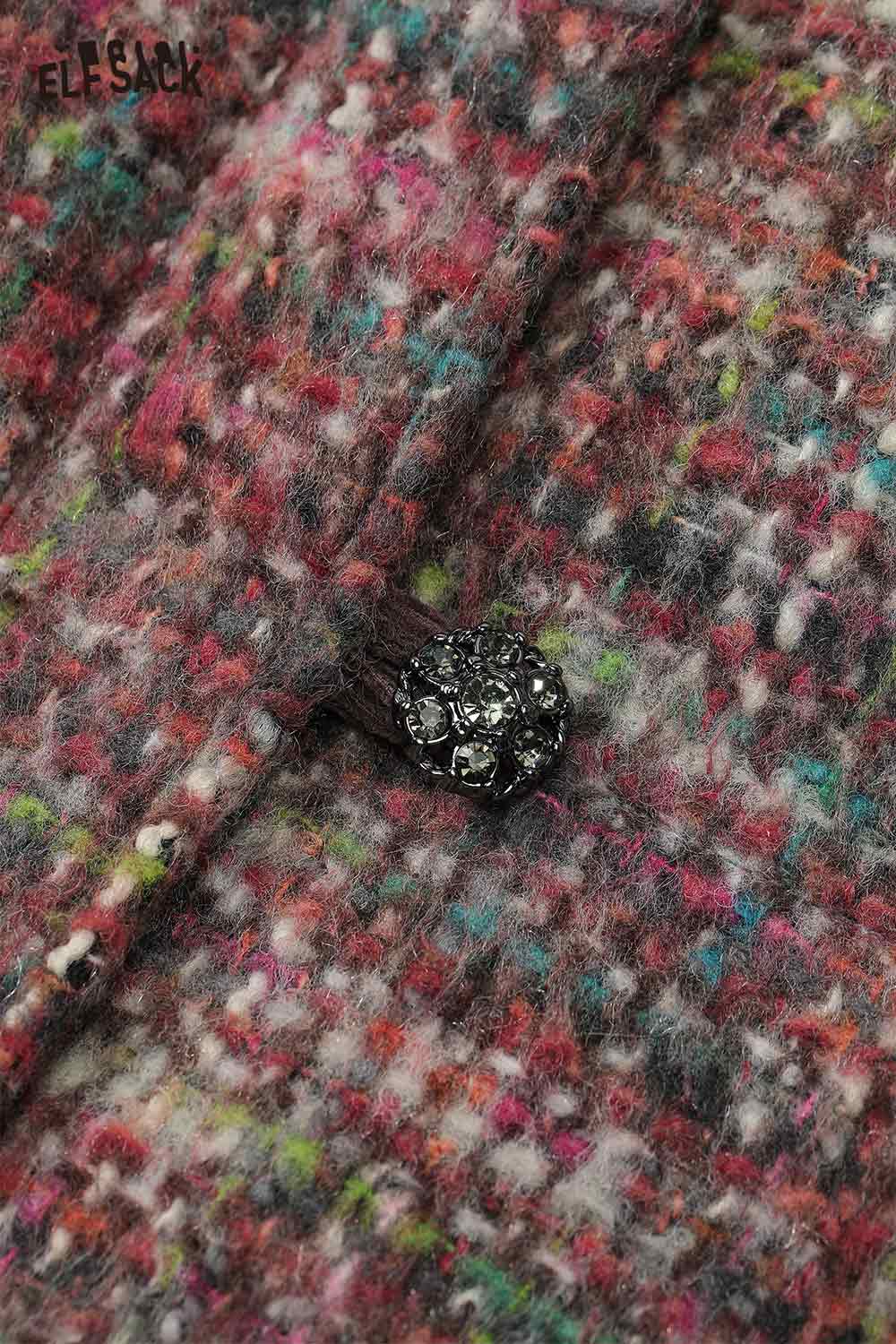 Close-up of ELFSACK plaid puffer jacket for women featuring a decorative button detail