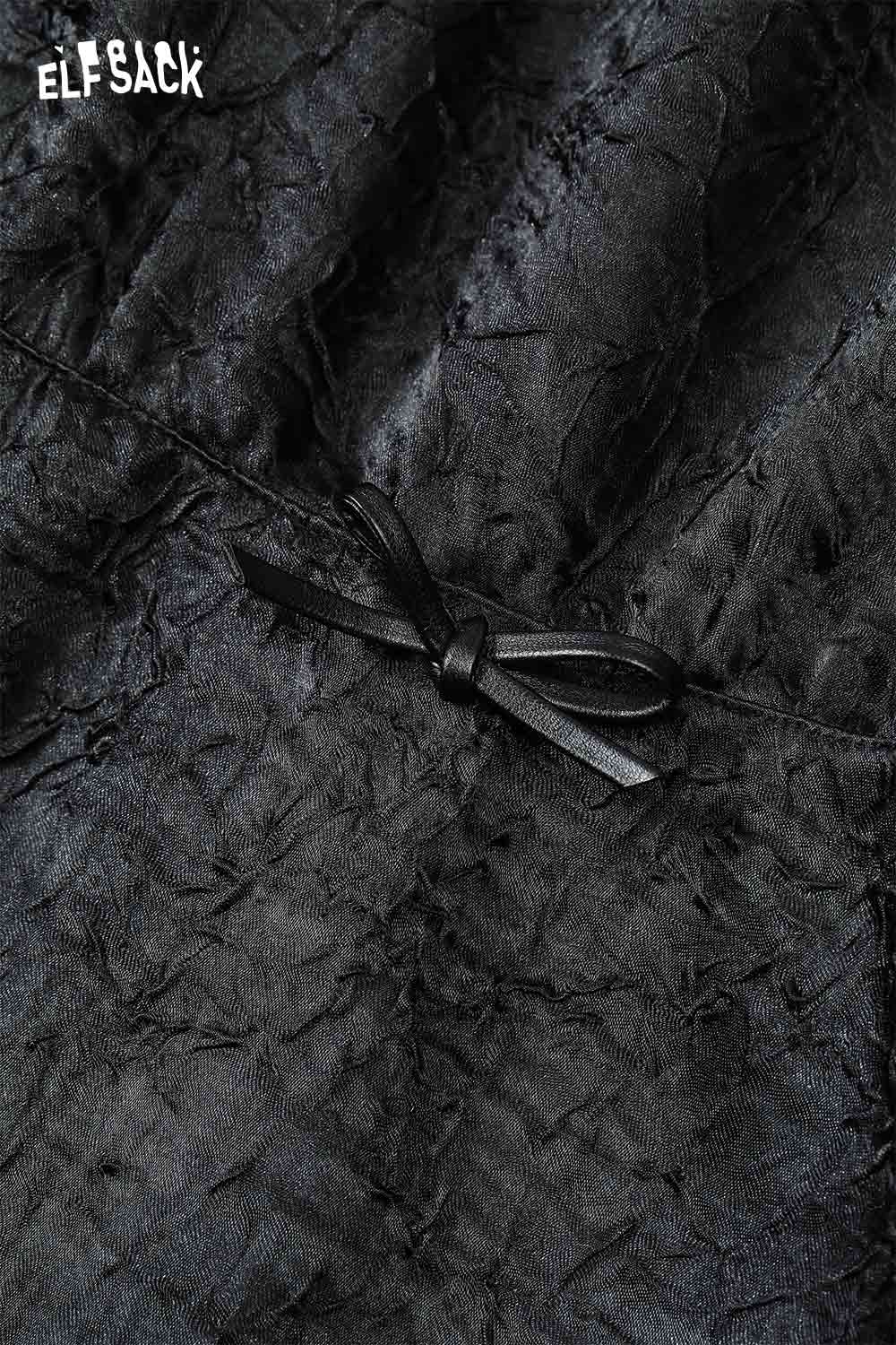 ELFSACK pleated A-line long skirt in black with a stylish textured finish and bow detail