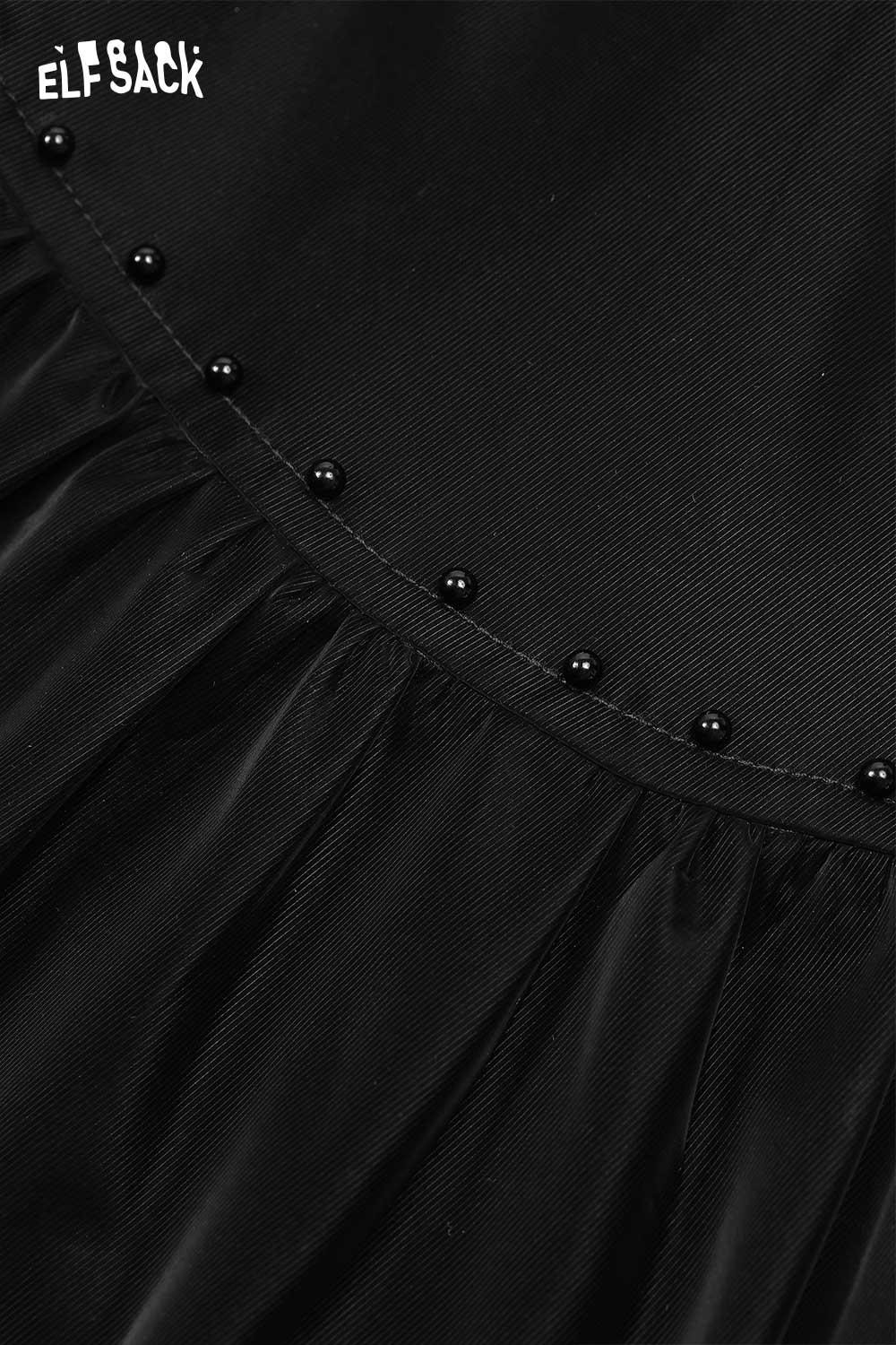 ELFSACK pleated PU leather maxi skirt featuring decorative black beads for a stylish look