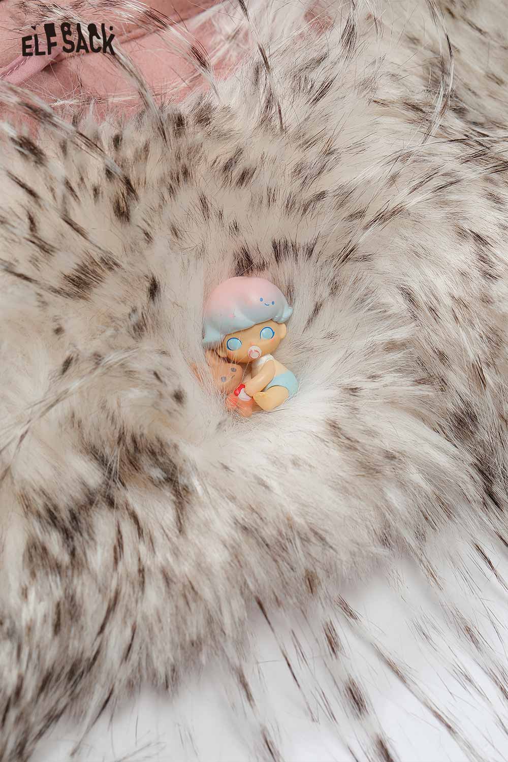 ELFSACK plush lining toggle button coat featuring a cozy fur design and playful ornament detail