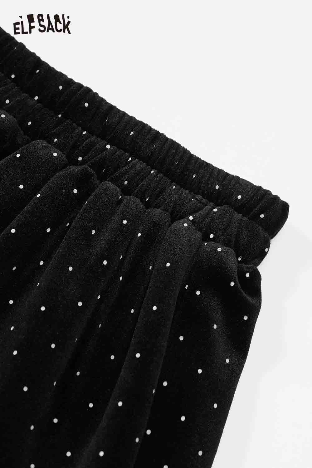 Black ELFSACK polka dot lace ruffle skirt with an elastic waistband for comfortable wear