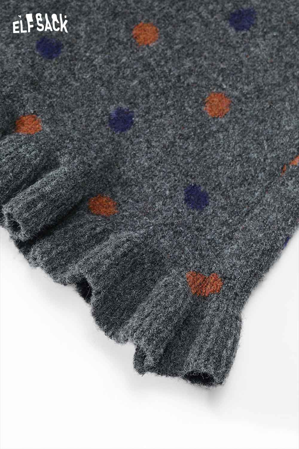 Gray ELFSACK polka dot skirt set for women featuring colorful polka dots and ruffled hem