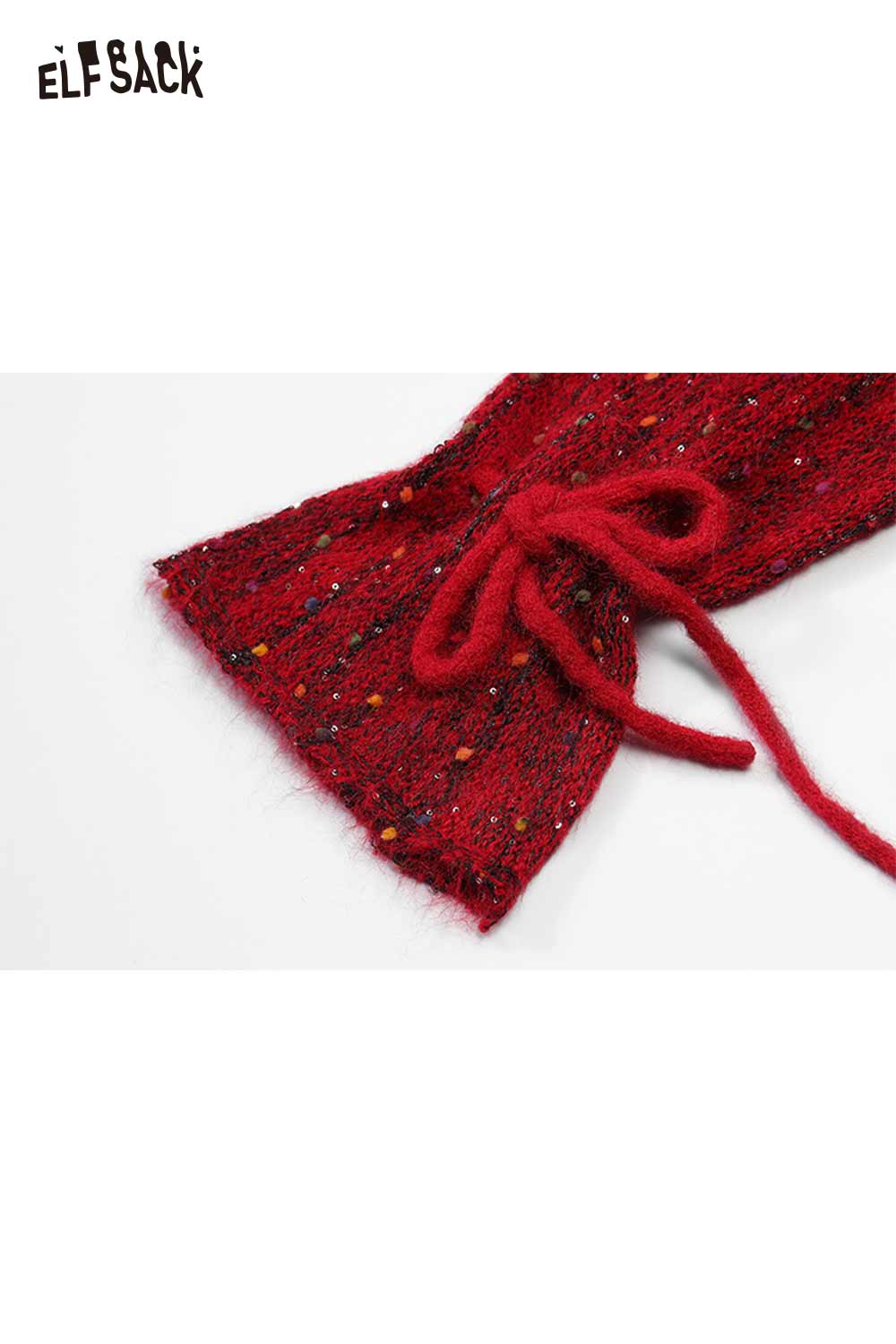 Red ELFSACK polka dot v neck cardigan with a stylish tie detail on the sleeves