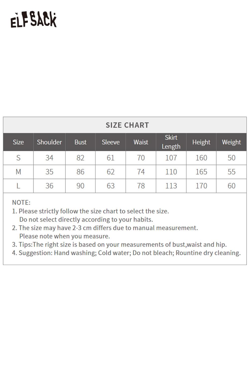 ELFSACK contrast plaid panel maxi dress with stylish design and size chart for perfect fit