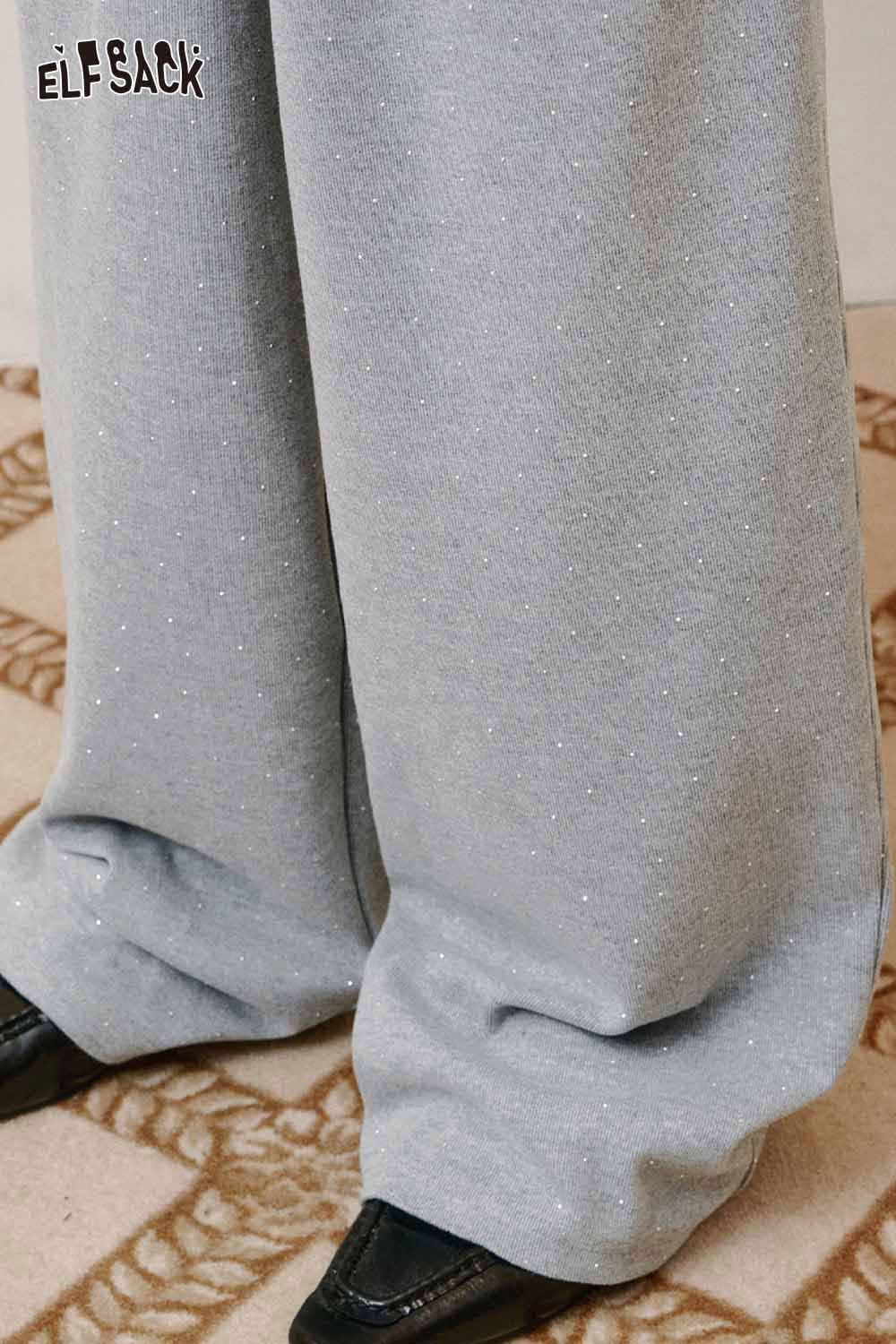 Gray ELFSACK polyester crinkle sweatpants for women featuring a relaxed fit and comfortable fabric.